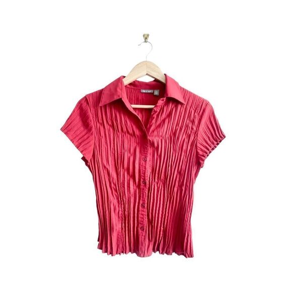 Apt. 9 Short Sleeved Pleated Red Blouse Women's M Petite - Picture 1 of 7